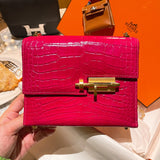 Side view of understated structured handbag