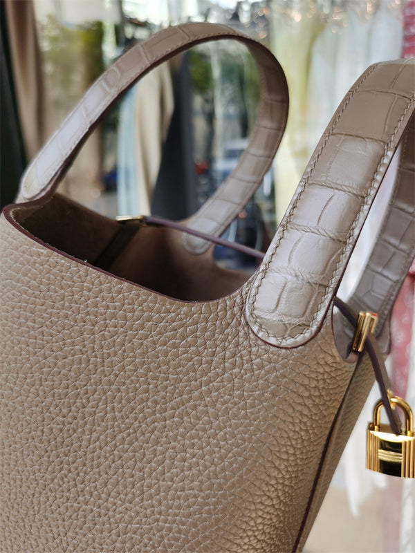 Side view of elegant structured handbag