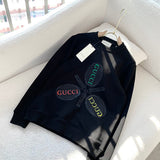 Flat lay presentation of Gucci luxury clothing with monogram-inspired silhouette