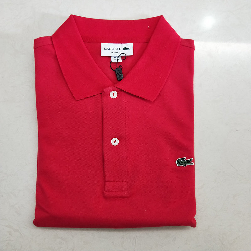 Front view of Lacoste luxury clothing with monogram-inspired silhouette