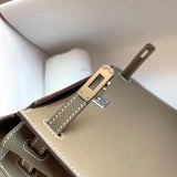 Side view of structured structured handbag
