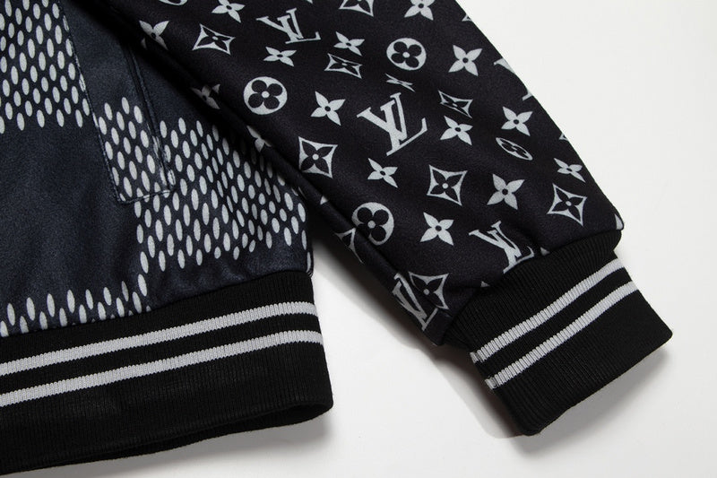 Back view of Louis Vuitton luxury clothing with signature branding