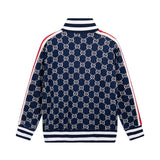 Close-up detail shot of Gucci luxury clothing with logo-detail design