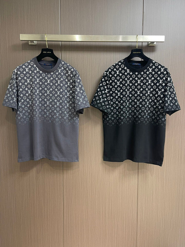 Close-up detail shot of Louis Vuitton cotton t-shirt with logo-detail design