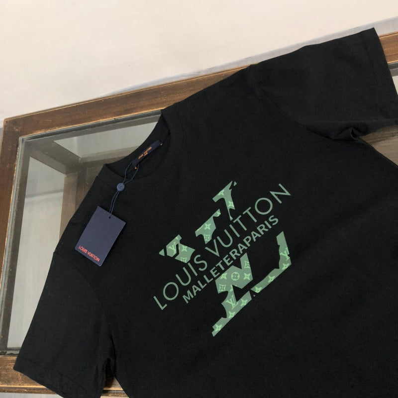 Close-up detail shot of Louis Vuitton cotton t-shirt with streetwear-inspired cut