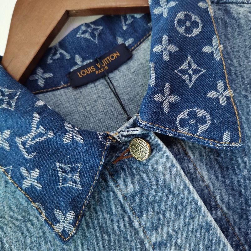 Flat lay presentation of Louis Vuitton luxury clothing with logo-detail design