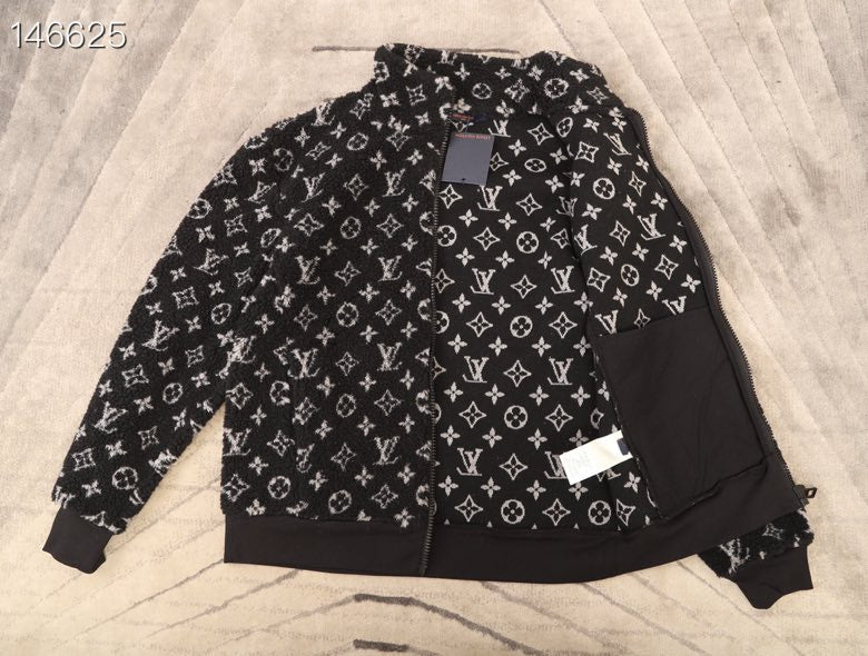 Close-up detail shot of Louis Vuitton luxury clothing with relaxed-fit cut