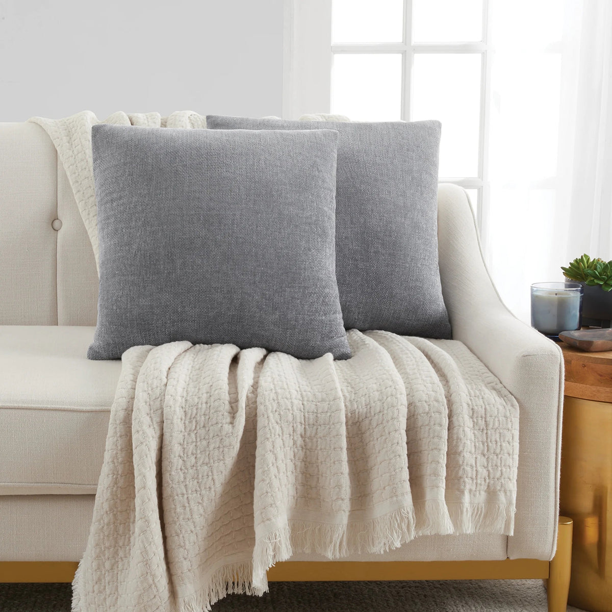 Solid Chenille Decorative Throw Pillow Set, Grey, 18" X 18"