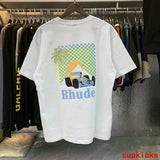 Full styled look of Rhude luxury clothing with tailored silhouette