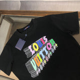 Close-up detail shot of Louis Vuitton cotton t-shirt with label-forward styling