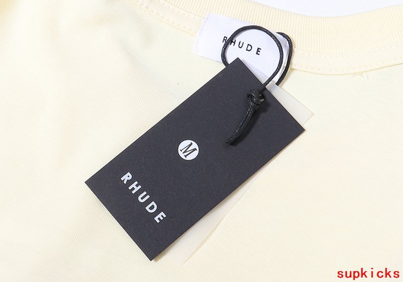 Front view of Rhude luxury clothing with streetwear-inspired cut
