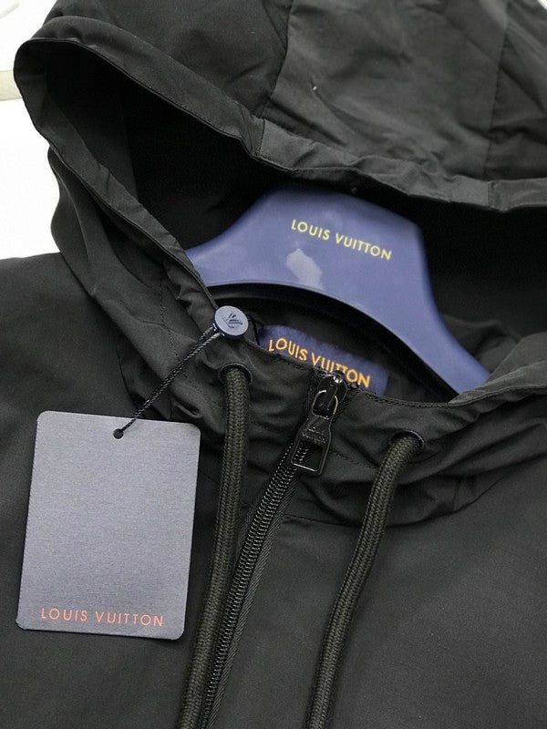 Front view of Louis Vuitton luxury clothing with signature branding