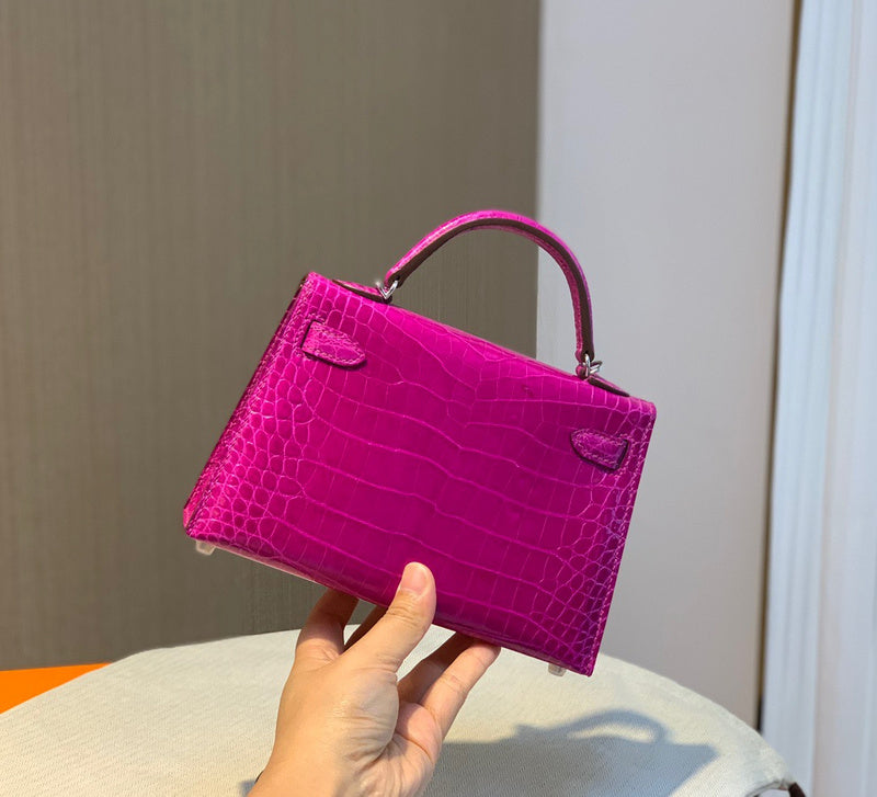 Side view of structured structured handbag