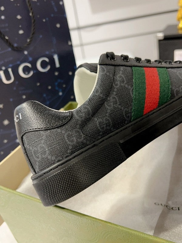 Side profile of Gucci muted earth tones sneakers heritage-inspired look