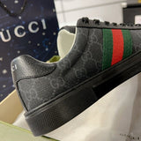 Side profile of Gucci muted earth tones sneakers heritage-inspired look