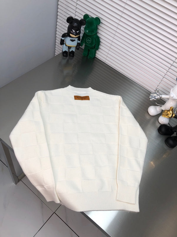 Front view of Louis Vuitton luxury clothing with monogram-inspired silhouette