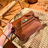 Side view of considered structured handbag