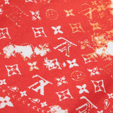 Close-up detail shot of Louis Vuitton luxury clothing with signature branding