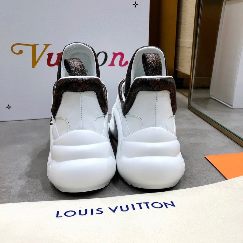 Louis Vuitton White Block Heel Pumps - Side Profile View