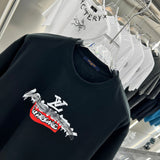 Close-up detail shot of Louis Vuitton cotton t-shirt with monogram-inspired silhouette