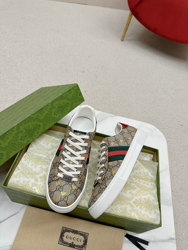 Side profile of Gucci tonal black sneakers padded collar comfort