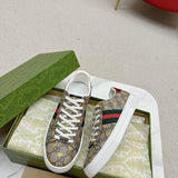 Side profile of Gucci tonal black sneakers padded collar comfort