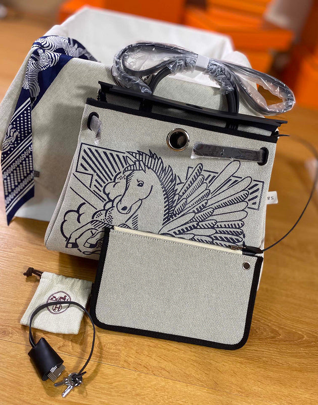 Side view of understated structured handbag