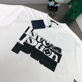 Close-up detail shot of Louis Vuitton cotton t-shirt with signature branding