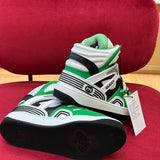 Side profile of Gucci bold contrast sneakers streetwear statement look