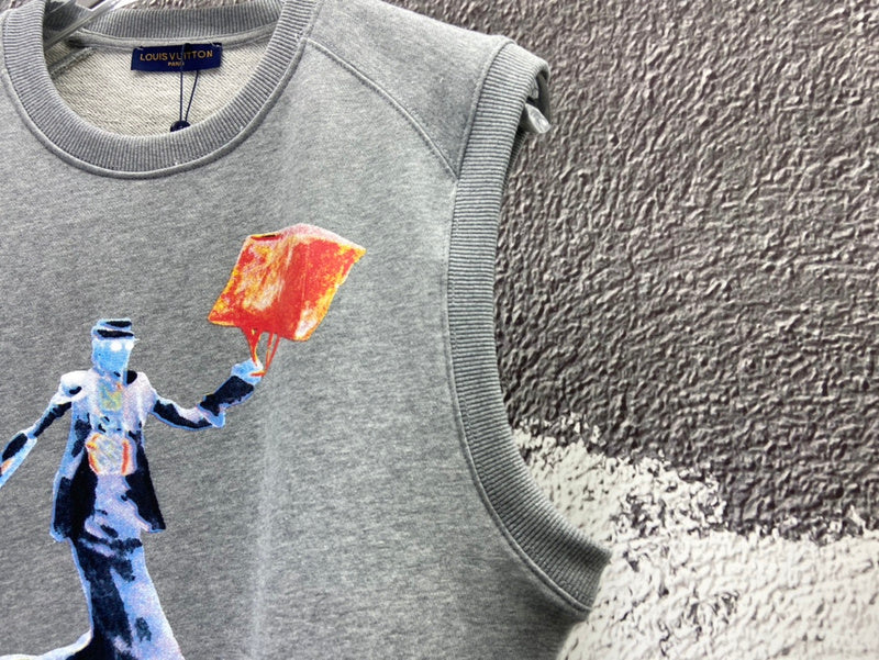 Flat lay presentation of Louis Vuitton luxury clothing with logo-detail design
