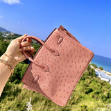 Side view of classic structured handbag
