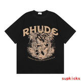 Front view of Rhude luxury clothing with tailored silhouette