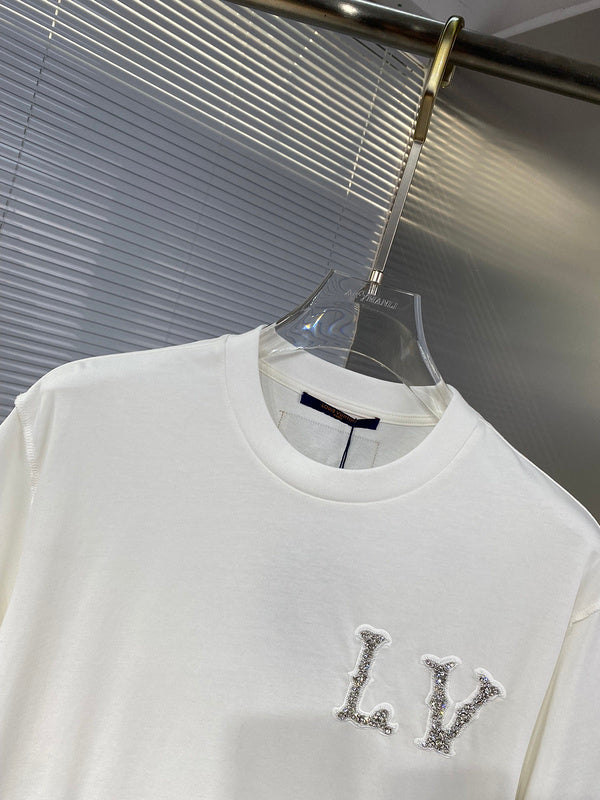 Close-up detail shot of Louis Vuitton cotton t-shirt with streetwear-inspired cut