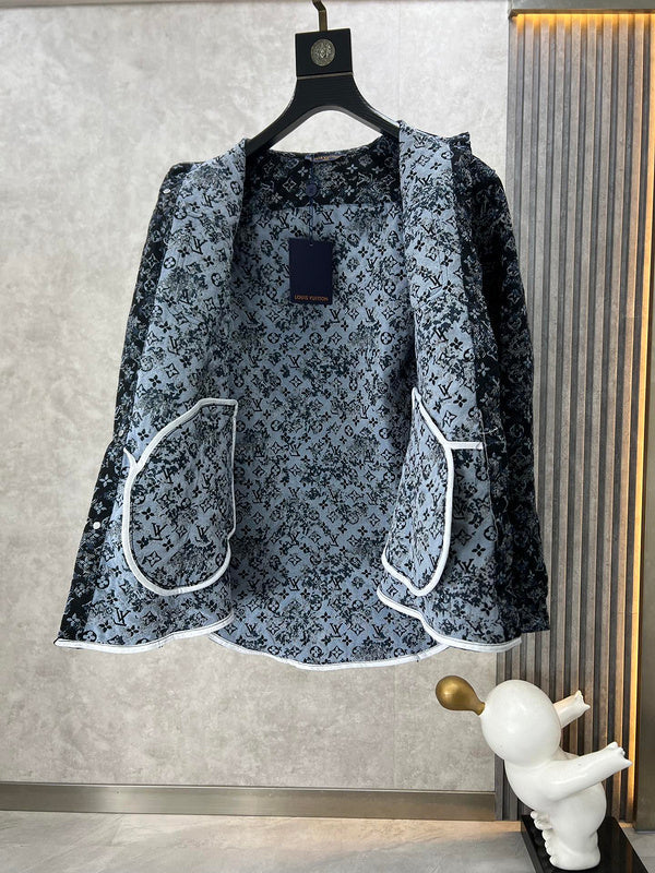 Side profile of Louis Vuitton luxury clothing with label-forward styling