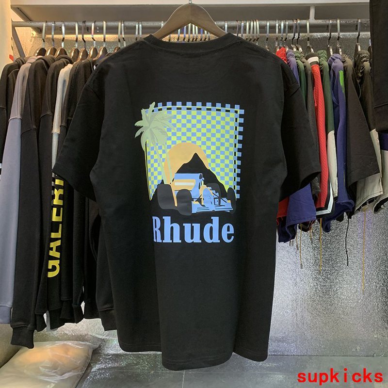 Side profile of Rhude luxury clothing with tailored silhouette