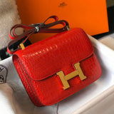 Side view of polished structured handbag