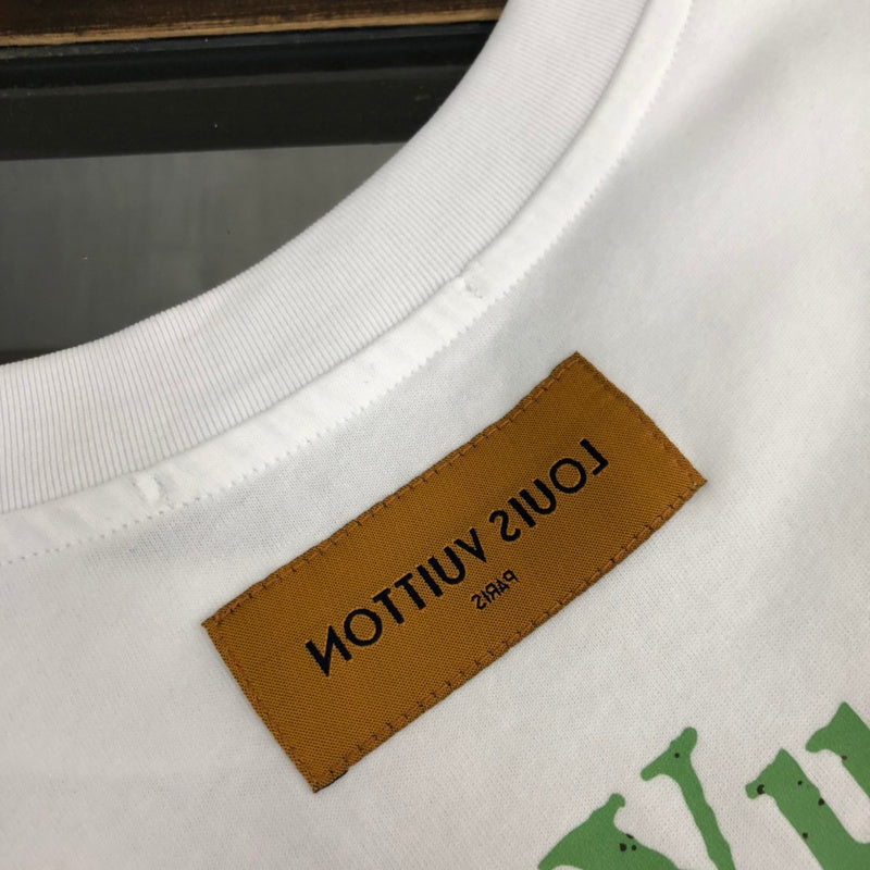 Close-up detail shot of Louis Vuitton cotton t-shirt with streetwear-inspired cut