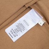 Close-up detail shot of Gucci luxury clothing with contemporary cut