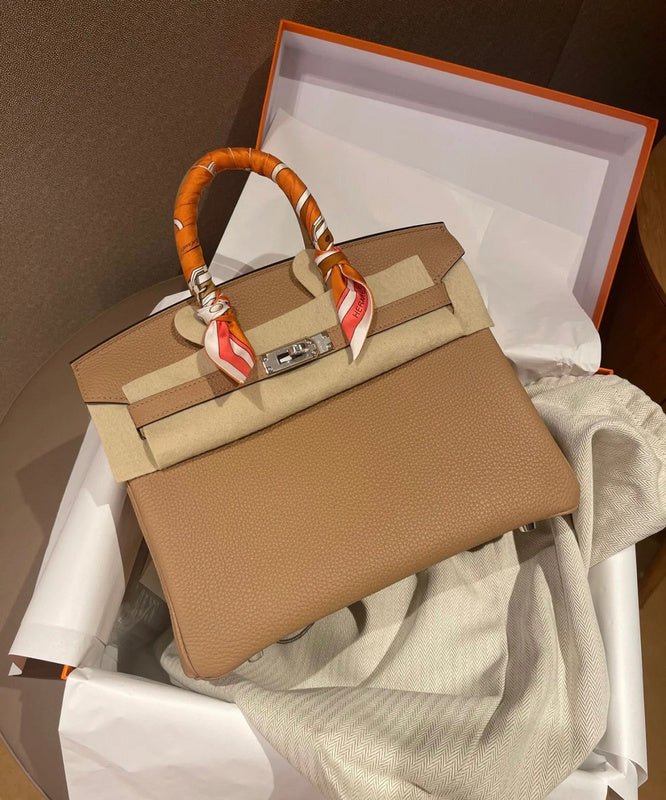 Side view of classic structured handbag