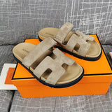 Hermès Chocolate Brown Block Heel Sandals - Full Silhouette View