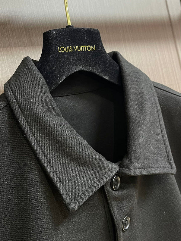 Front view of Louis Vuitton luxury clothing with signature branding
