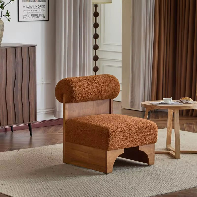 Modern Boucle Lounge Chair, Solid Wood Frame, Rolled Backrest