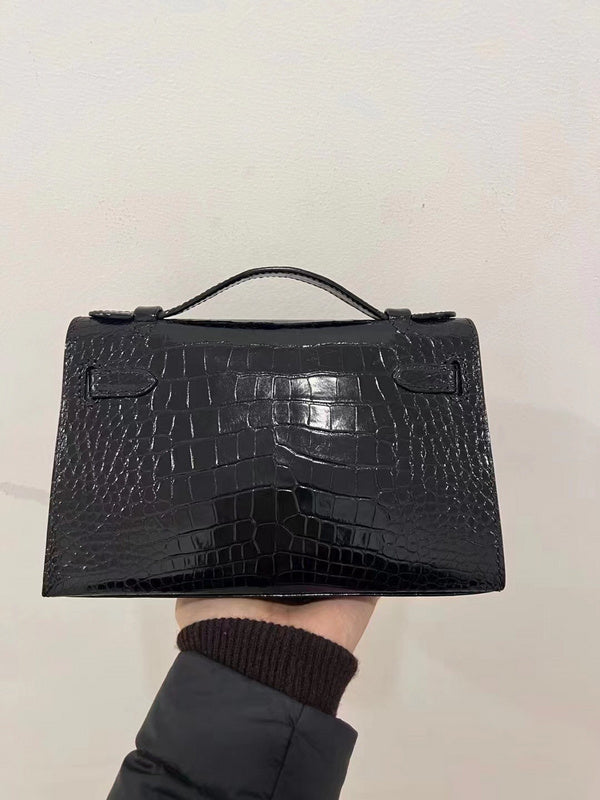 Side view of timeless structured handbag