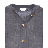 Close-up of Bottega Veneta cardigans hardware and fine stitching