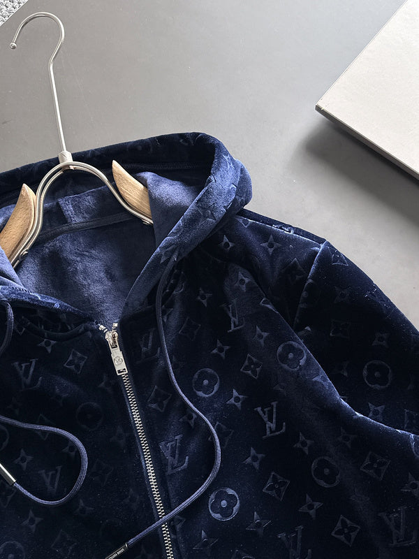 Close-up detail shot of Louis Vuitton luxury clothing with streetwear-inspired cut
