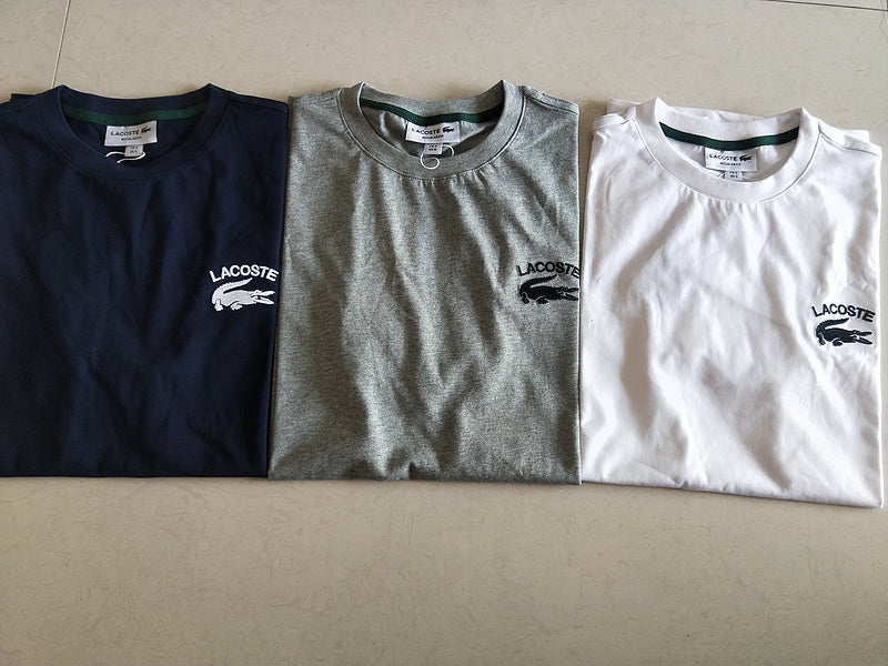Side profile of Lacoste luxury clothing with signature branding