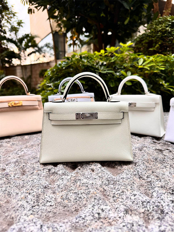 Side view of sophisticated structured handbag