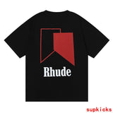 Side profile of Rhude luxury clothing with everyday silhouette