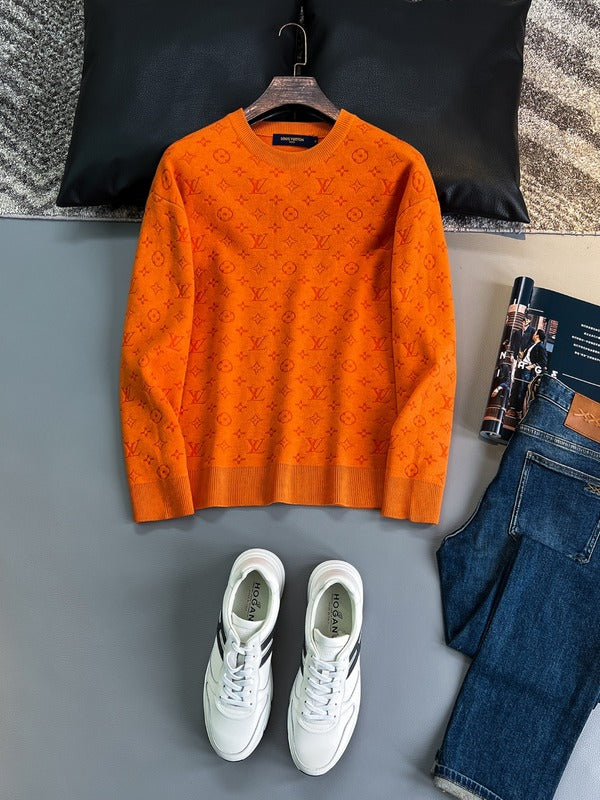Front view of Louis Vuitton luxury clothing with monogram-inspired silhouette