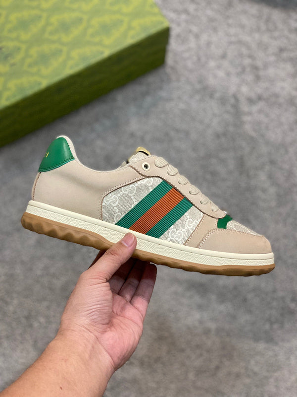Gucci Designer sneakers in muted earth tones everyday casual design front view